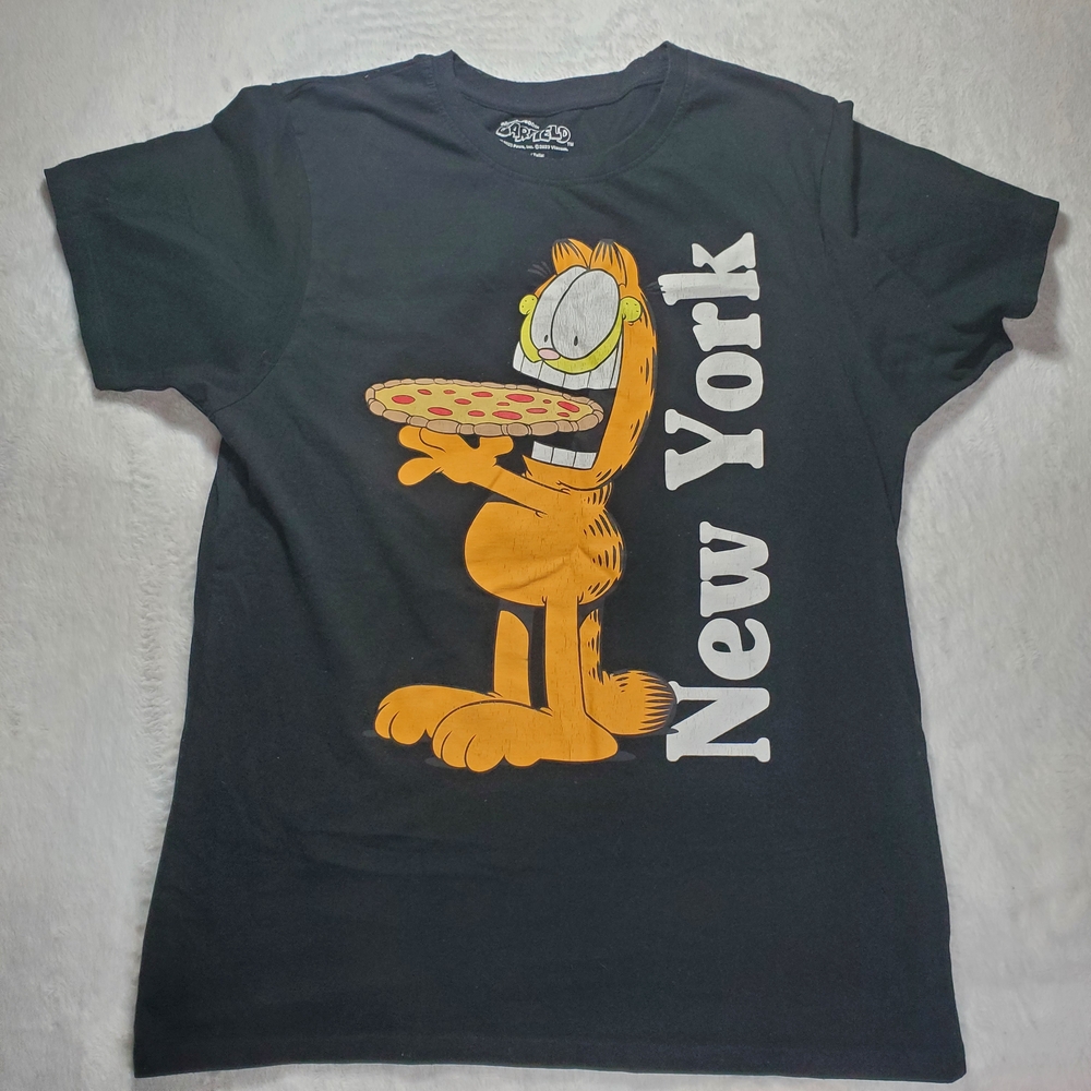 Large Black Garfield New York T-Shirt Funny Pre Owned